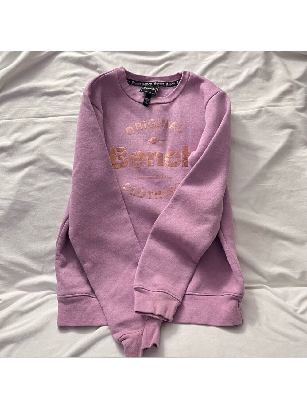 Small Bench Logo Sweatshirt Rose Gold Graphic Fleece Women's